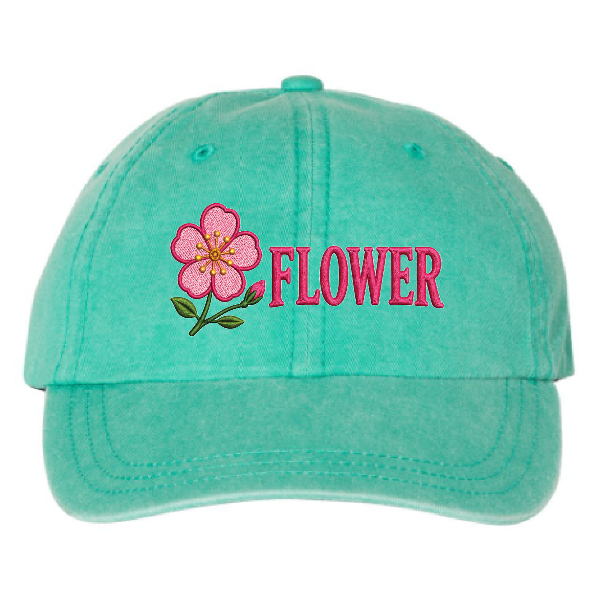 Flower Mahjong Pigment-Dyed Hat – Seafoam
